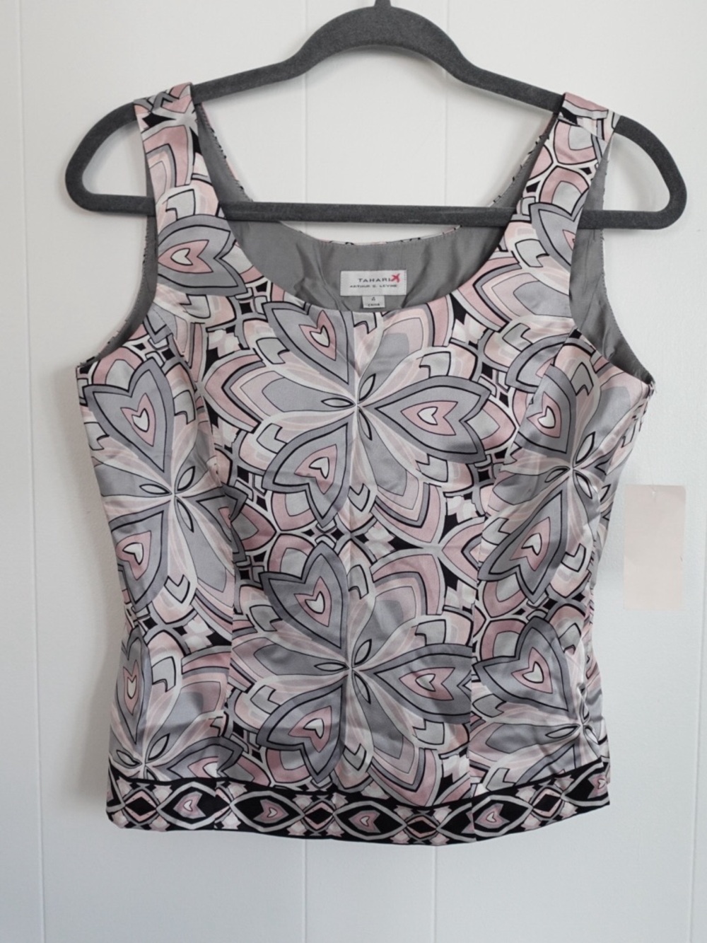 NWT Tahari Pink & Gray Sleeveless Silk Tank Top